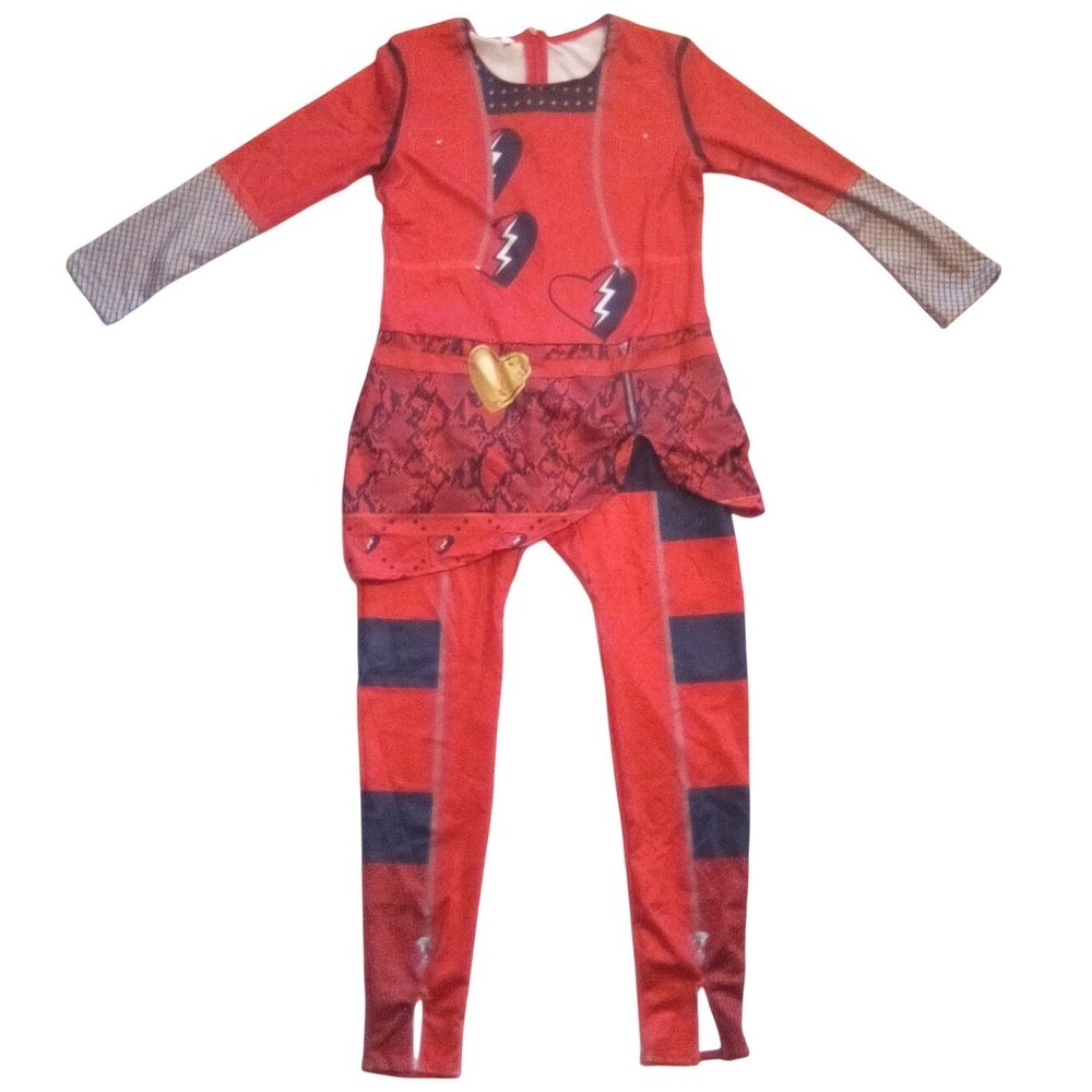 Red Evie Descendants Inspired Costume Jumpsuit Kids Size 8 Heart Print Dress Up